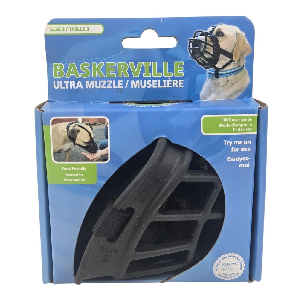 Baskerville Ultra Muzzle Adjustable Rubber Training Dog Muzzle Black Size 2 NEW
